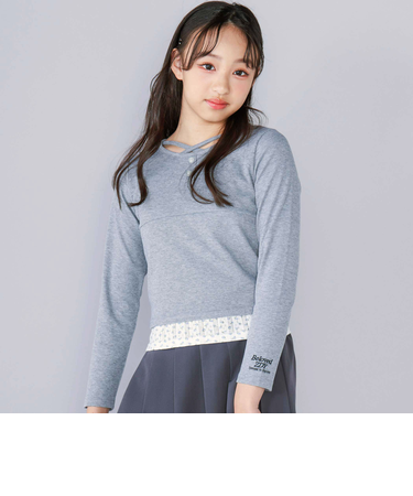 【 ニコ☆プチ 掲載 】クロスネック裾花柄Tシャツ(130~160cm)