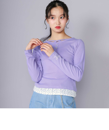 【 ニコ☆プチ 掲載 】クロスネック裾花柄Tシャツ(130~160cm)