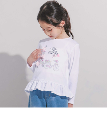 エッフェル塔フラワーモチーフスムース長袖Tシャツ(90~160cm)