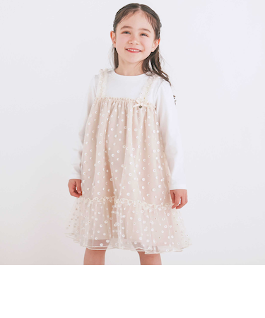 【お揃い】お花チュールスカートドッキングワンピース(80~130cm)