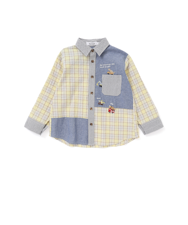 【お揃い】チェックダンガリー切り替え襟付きシャツ(80~130cm)