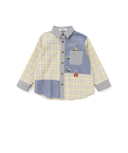 【お揃い】チェックダンガリー切り替え襟付きシャツ(80~130cm)