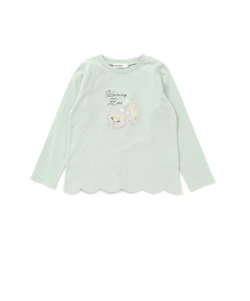 裾スカラップアニマルクマネコウサギパッチ刺しゅうTシャツ(80~130cm)