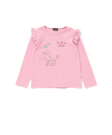 おすましプードル肩フリルスムース長袖Tシャツ(80~150cm)