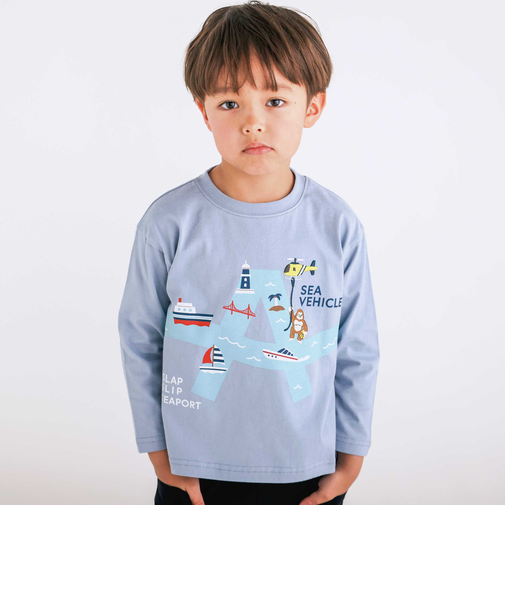 はたらくくるま恐竜アニマルプリント刺しゅうTシャツ(80~130cm)