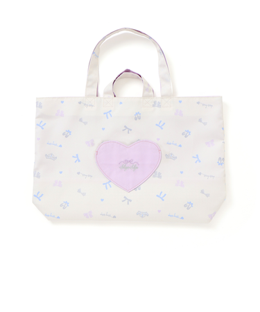 【お揃い】ハートポケット付きときめきモチーフ総柄リバーシブルレッスンバッグ