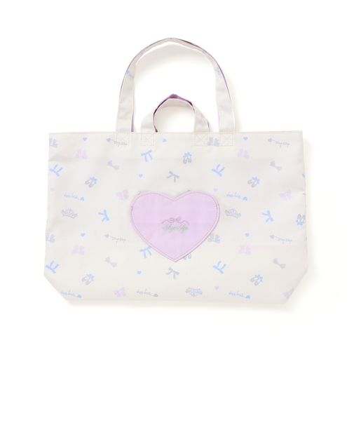 【お揃い】ハートポケット付きときめきモチーフ総柄リバーシブルレッスンバッグ