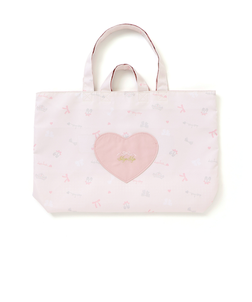 【お揃い】ハートポケット付きときめきモチーフ総柄リバーシブルレッスンバッグ