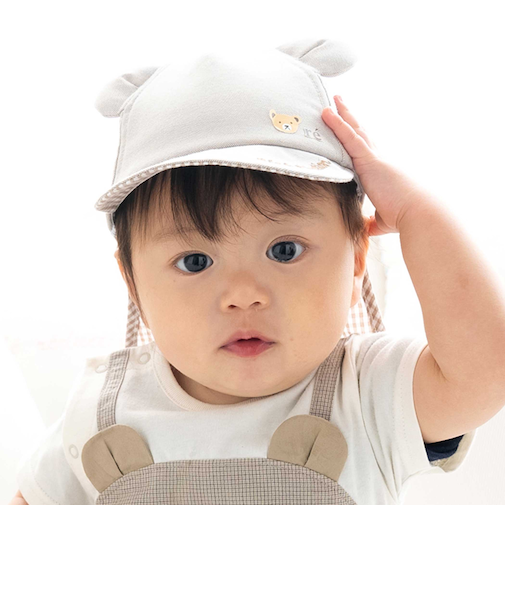 【 UVカット 】オックスくま耳日よけ付きキャップ(44~50cm)