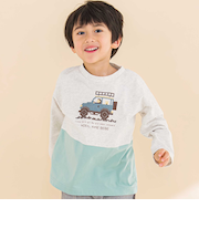 天竺スパンフライス配色くるまプリント長袖Tシャツ(80~130cm)