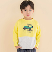 天竺スパンフライス配色くるまプリント長袖Tシャツ(80~130cm)