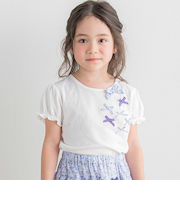 ベア天竺リバティ(Aralia Pansy)リボン半袖Tシャツ(90~140cm)