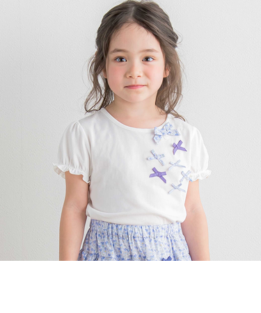 ベア天竺リバティ(Aralia Pansy)リボン半袖Tシャツ(90~140cm)