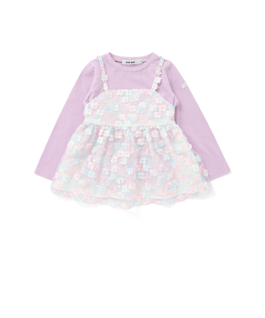 【お揃い】お花レースキャミ+天竺長袖Tシャツ2点セット(80~130cm)