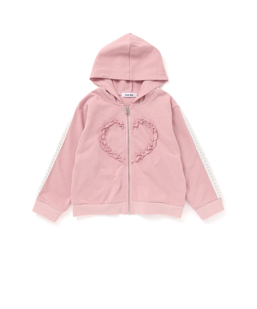 【お揃い/UVカット】レースライン袖フリルハートジップアップフーディー(80~130cm)