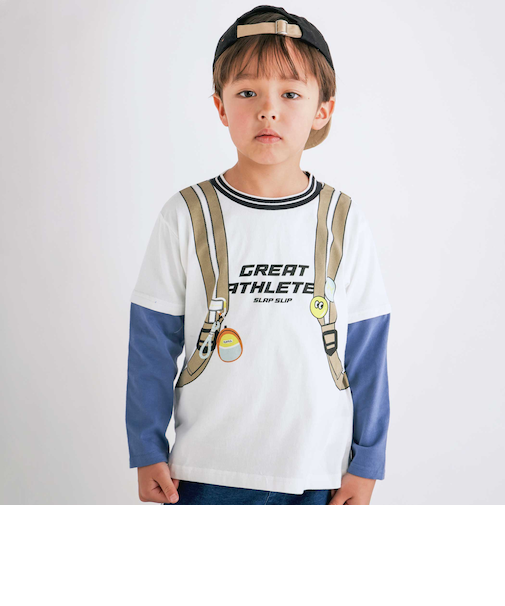 重ね着風リュックプリントTシャツ(80~130cm)