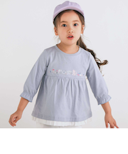 モチーフ刺しゅう裾フリル7分袖Tシャツ(80~130cm)