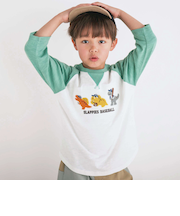 乗り物恐竜ポコポコサガラ刺しゅう7分袖ラグランTシャツ(80~130cm)