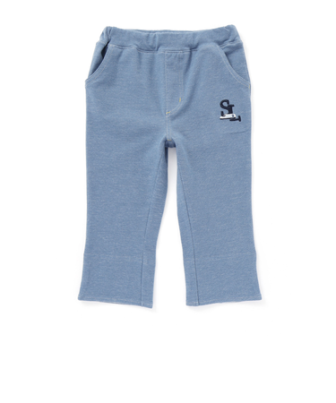 はたらくくるま恐竜乗り物折り返し裾プリントデニム風ツイルニット7分丈パンツ(80~130cm)