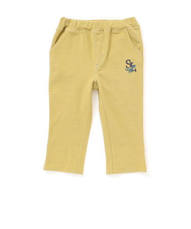 はたらくくるま恐竜乗り物折り返し裾プリントデニム風ツイルニット7分丈パンツ(80~130cm)