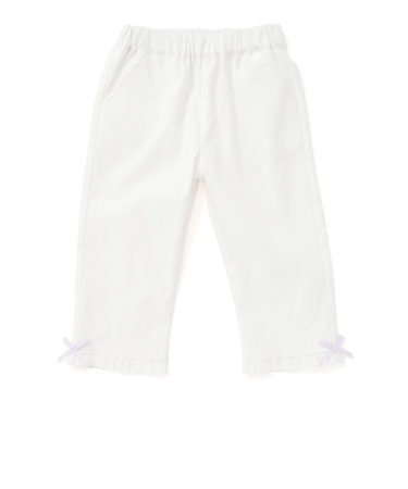 【らくのび】裾フリルリボン付きストレッチツイル7分丈パンツ(80~130cm)