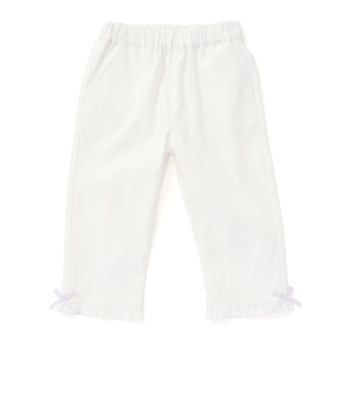 【らくのび】裾フリルリボン付きストレッチツイル7分丈パンツ(80~130cm)