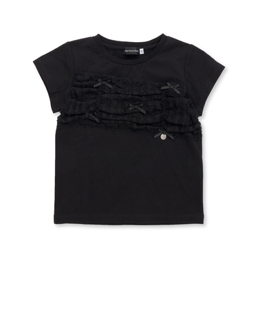 チュールリボン切り替え天竺半袖Tシャツ(95~150cm)