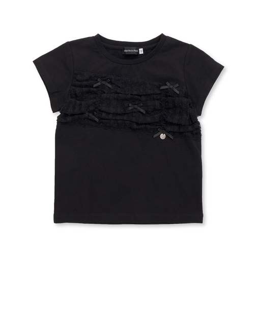 チュールリボン切り替え天竺半袖Tシャツ(95~150cm)