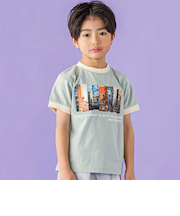 フォトプリント天竺配色半袖リンガーTシャツ(95~150cm)