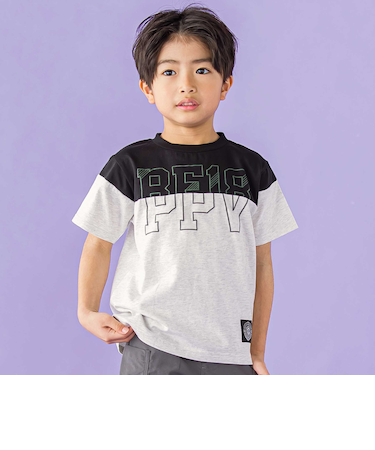 バイカラーBIGロゴプリント天竺半袖Tシャツ(95~160cm)