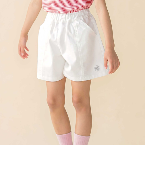 センター切り替えワンポイント刺しゅうデニムキュロットパンツ(95~160cm)