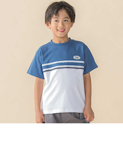 天竺バイカラーステッチテープポイント半袖Tシャツ(95~160cm)