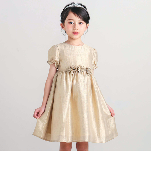 ローズモチーフカールマイヤーパフスリーブドレス(100~140cm)