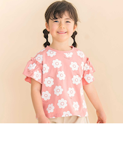 【お揃い】花柄プリント天竺半袖Tシャツ(80~130cm)