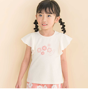 フレアスリーブお花プリント半袖Tシャツ(80~130cm)