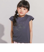 ラインストーンハートロゴ天竺キャップスリーブTシャツ(100~160cm)