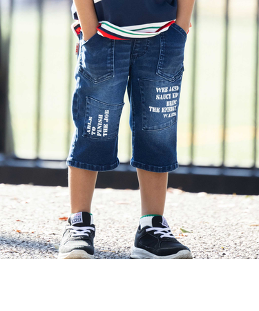 6分丈パッチワークロゴストレッチデニムパンツ(100~160cm)