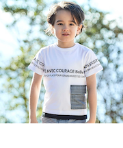 【お揃い】先染めチェックフラップポケット天竺半袖Tシャツ(90~160cm)