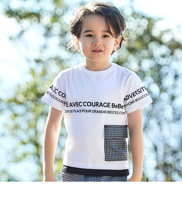 【お揃い】先染めチェックフラップポケット天竺半袖Tシャツ(90~160cm)