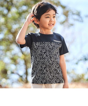 【お揃い】ジオメトリックロゴ総柄ポンチ半袖Tシャツ(90~160cm)