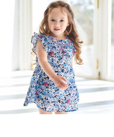 【お揃い】ドビーフラワーガーデンプリントフリル襟ワンピース(80~90cm)