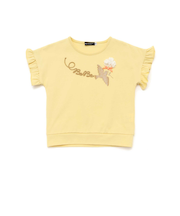 コード刺しゅうロゴ小鳥天竺フレンチスリーブTシャツ(90~160cm)