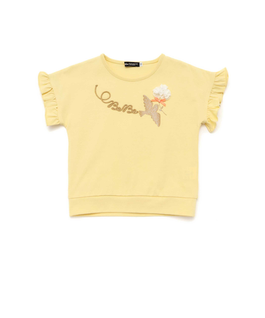 コード刺しゅうロゴ小鳥天竺フレンチスリーブTシャツ(90~160cm)