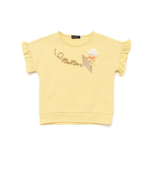 コード刺しゅうロゴ小鳥天竺フレンチスリーブTシャツ(90~160cm)