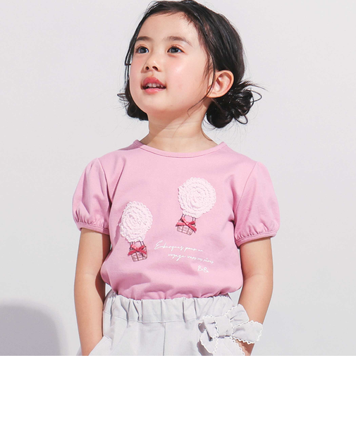 シフォン気球モチーフ天竺パフスリーブTシャツ(80~150cm)
