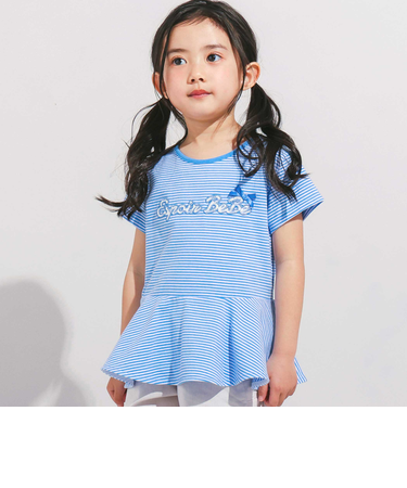 ボーダー天竺レースパッチ刺しゅうペプラム半袖Tシャツ(80~140cm)
