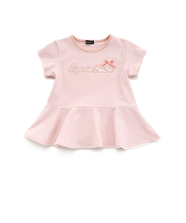 ボーダー天竺レースパッチ刺しゅうペプラム半袖Tシャツ(80~140cm)