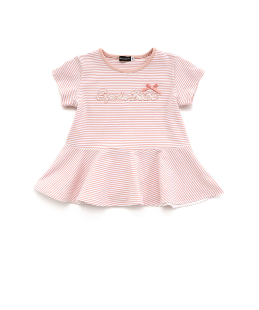 ボーダー天竺レースパッチ刺しゅうペプラム半袖Tシャツ(80~140cm)