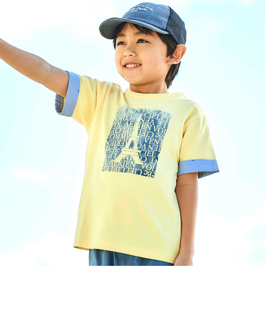 水彩風エッフェル塔ロゴプリント天竺配色半袖Tシャツ(90~150cm)