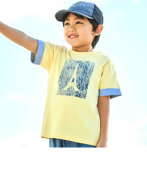 水彩風エッフェル塔ロゴプリント天竺配色半袖Tシャツ(90~150cm)